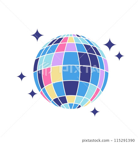 90s mirror ball. Bright multicolour hand drawn object. Vector illustration in trendy flat style 115291390