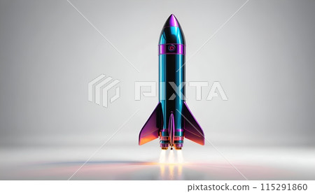 Illustrative representation of a simple rocket that is just starting and on its way up - ai generated 115291860