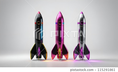 Illustrative representation of a simple rocket that is just starting and on its way up - ai generated 115291861