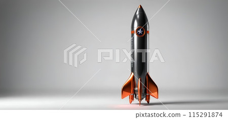 Illustrative representation of a simple rocket that is just starting and on its way up - ai generated 115291874