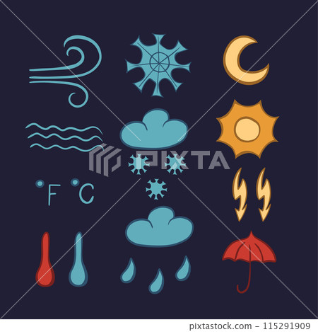 Set of symbols for weather forecast Set of symbols for weather forecast 115291909