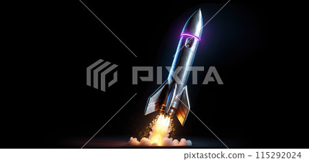 Illustrative representation of a simple rocket that is just starting and on its way up - ai generated 115292024