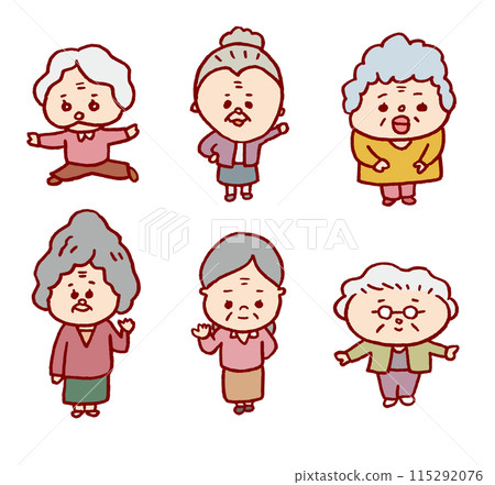 A cute, round line drawing of an elderly person 115292076