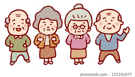 A cute, round line drawing of an elderly person 115292077