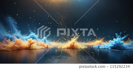 Close-up of colored dust particles are whirled up and released into the ambient air 115292234