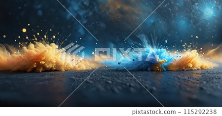 Close-up of colored dust particles are whirled up and released into the ambient air 115292238