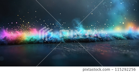 Close-up of colored dust particles are whirled up and released into the ambient air 115292256
