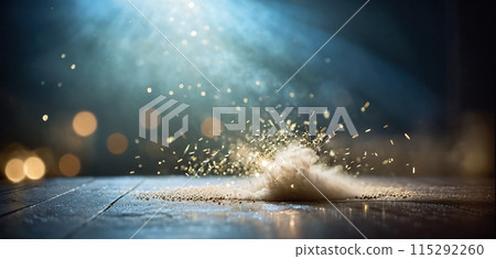 Close-up of colored dust particles are whirled up and released into the ambient air 115292260