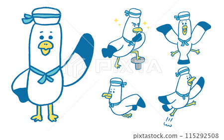 A funny and cute seagull drawn with blue lines. A funny and cute seagull drawn with blue lines. 115292508