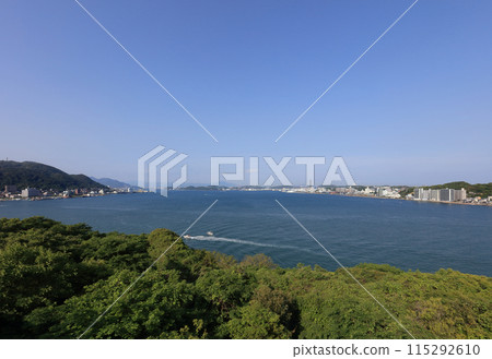 Kanmon Straits as seen from Mekari SA in the morning (Right: Shimonoseki, Left: Monji) 115292610