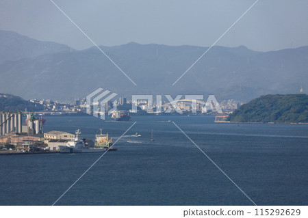 The Kanmon Straits as seen from Mekari SA in the morning (Kitakyushu Media Dome can be seen in the distance, brushing past Hikoshima Island) The Kanmon Straits as seen from Mekari SA in the morning (Kitakyushu Media Dome can be seen in the distance, brushing past Hikoshima Island) 115292629
