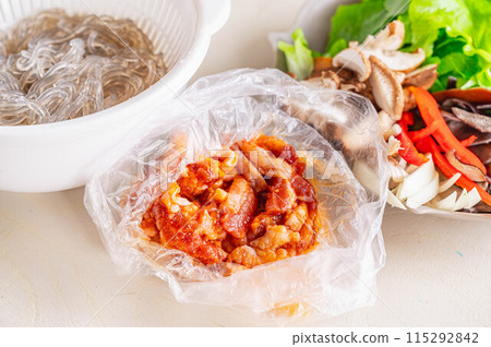 Japchae ingredients: seasoned meat 115292842