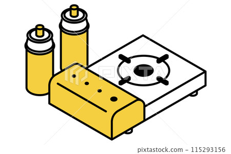 防災用品,盒式爐的簡單線條畫,等軸圖 防災用品,盒式爐的簡單線條畫,等軸圖 115293156