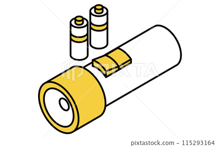Disaster prevention goods, flashlight and dry cell battery simple line drawing, isometric illustration Disaster prevention goods, flashlight and dry cell battery simple line drawing, isometric illustration 115293164