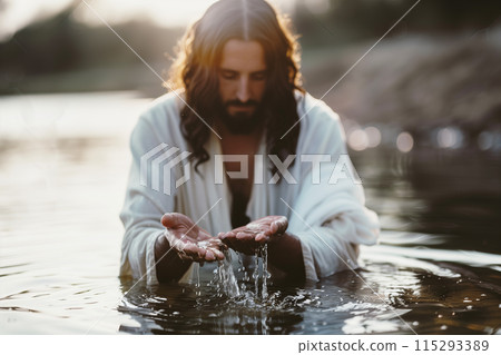 Jesus in River with Open Hands Jesus in River with Open Hands 115293389