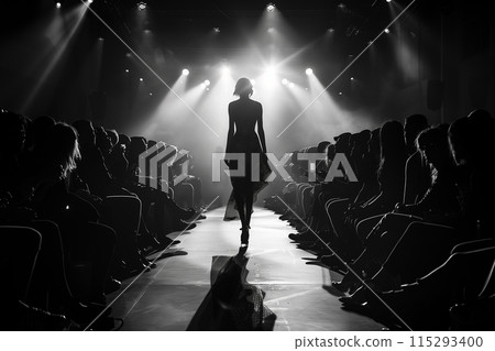 Silhouette on Fashion Runway Black and White 115293400