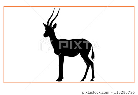 antelope animal sihouette and illustration, Black silhouette of an antelope on a white background 115293756