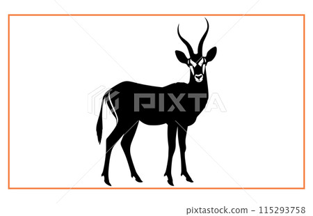 antelope animal sihouette and illustration, Black silhouette of an antelope on a white background 115293758