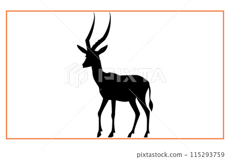 antelope animal sihouette and illustration, Black silhouette of an antelope on a white background 115293759