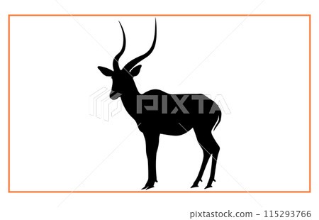 antelope animal sihouette and illustration, Black silhouette of an antelope on a white background 115293766
