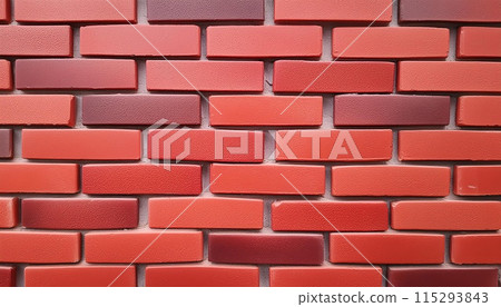 充滿活力、色彩繽紛的磚牆圖案，具有各種深淺的紅色和橙色。 115293843