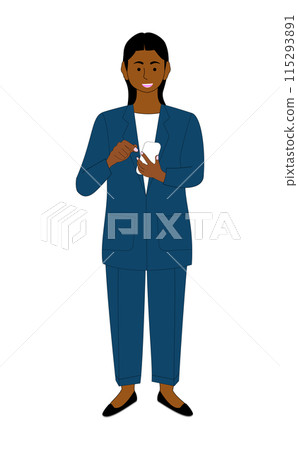 Young black woman using mobile phone, white background Young black woman using mobile phone, white background 115293891