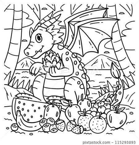 Dragon Surrounded by Fruits Coloring Page for Kids Dragon Surrounded by Fruits Coloring Page for Kids 115293893