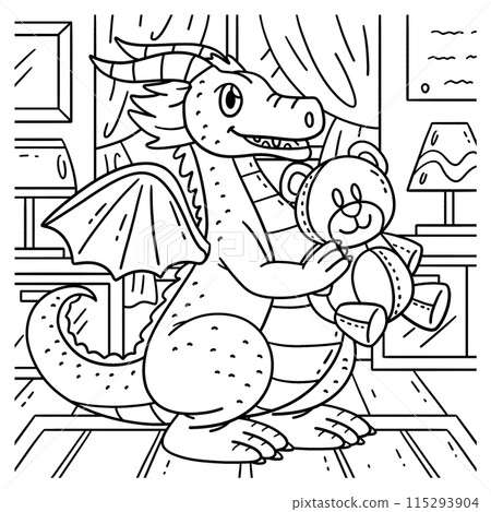 Dragon with Bear Plushy Coloring Page for Kids Dragon with Bear Plushy Coloring Page for Kids 115293904