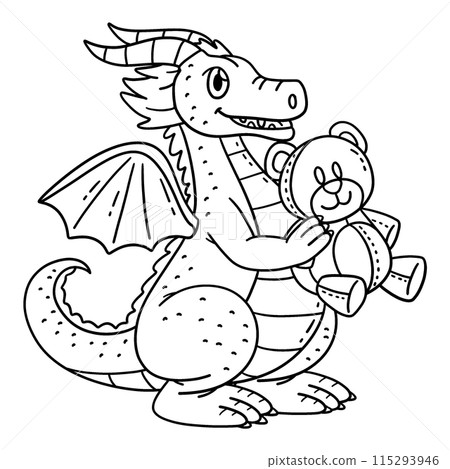 Dragon with Bear Plushy Isolated Coloring Page Dragon with Bear Plushy Isolated Coloring Page 115293946