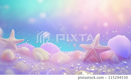 Seascape with shells, starfish, and other sea creatures in glittering pastel colors 115294530