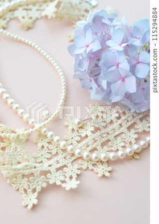 Blue hydrangea flowers with pearls 115294884