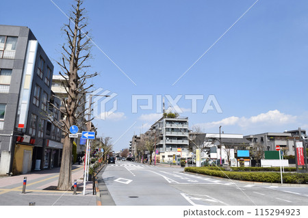 Streetscape at the north exit of Tobitagyū Station, Chofu City, Tokyo 115294923