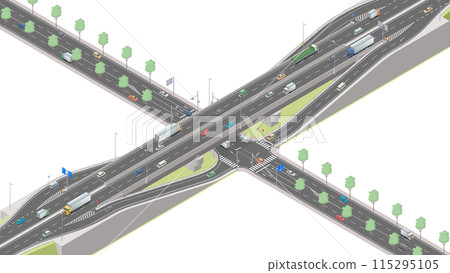 Isometric image of a road intersection and rampway (plain) 115295105