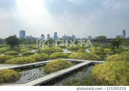 Benjakitti Forest Park, is new landmark public park of central Bangkok in Bangkok, Thailand. Benjakitti Forest Park, is new landmark public park of central Bangkok in Bangkok, Thailand. 115295210