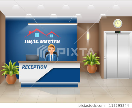 reception desk in the office workplace of a manager or administrator vector illustration 115295244