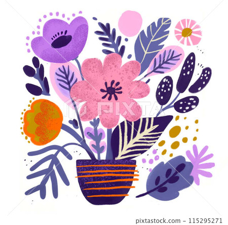 Beautiful blooming composition with leaves and stem isolated on white. Flowering plants and herbs. 115295271