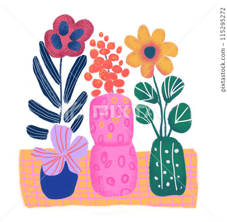 Beautiful blooming composition with leaves and stem isolated on white. Flowering plants and herbs. 115295272