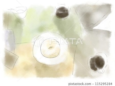 Landscape with bagels watercolor style hand-drawn illustration Landscape with bagels watercolor style hand-drawn illustration 115295284