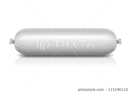 Vector 3d Realistic Blank Polyethylene Sausage Packaging. Design Template for Mockup, Closeup, Isolated, Front View 115296110