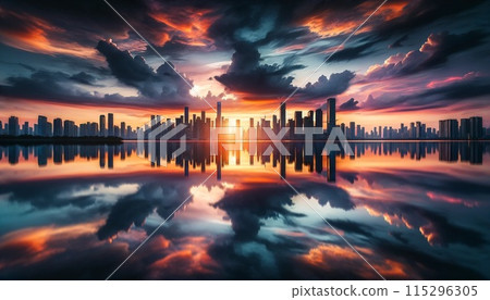 city reflected in the water 115296305