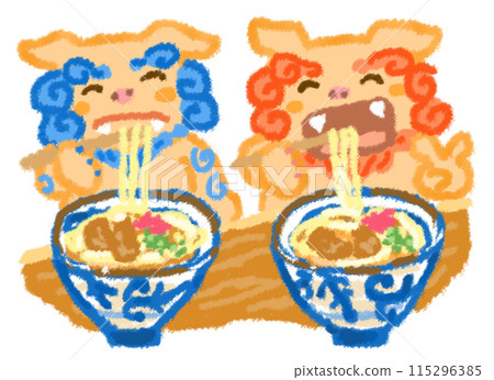 兩個風獅爺吃著美味的soki蕎麥麵 115296385