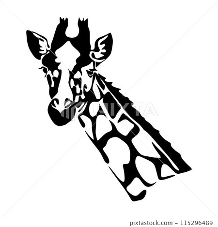 Black giraffe silhouette front view flat style, vector illustration isolated on white background. 115296489
