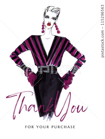 Thank you card with watercolor woman. Fashion illustration Thank you card with watercolor woman. Fashion illustration 115296563