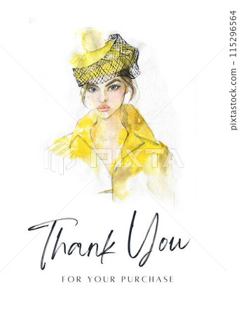 Thank you card with watercolor woman. Fashion illustration Thank you card with watercolor woman. Fashion illustration 115296564