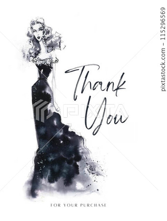 Thank you card with watercolor woman. Fashion illustration Thank you card with watercolor woman. Fashion illustration 115296569