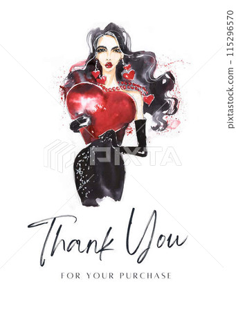 Thank you card with watercolor woman. Fashion illustration 115296570