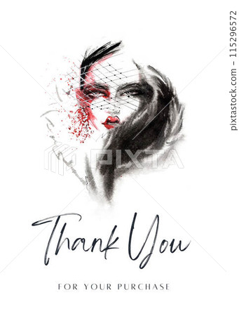 Thank you card with watercolor woman. Fashion illustration Thank you card with watercolor woman. Fashion illustration 115296572