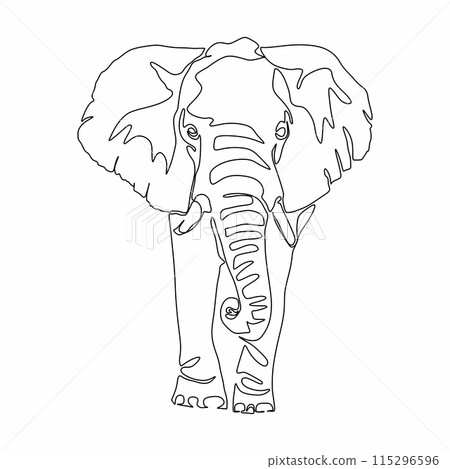 One continuous line drawing of a elephant. Single line draw design vector graphic illustration. One continuous line drawing of a elephant. Single line draw design vector graphic illustration. 115296596