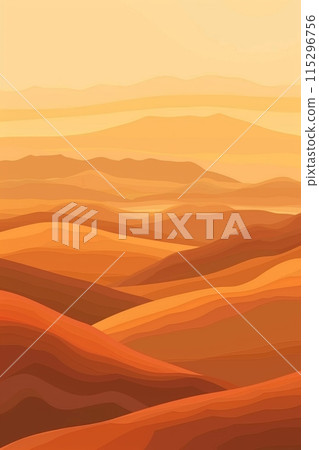 A minimalist depiction of a desert landscape bathed in warm, golden light. The soft, undulating hills create a calming and serene atmosphere. A minimalist depiction of a desert landscape bathed in warm, golden light. The soft, undulating hills create a calming and serene atmosphere. 115296756