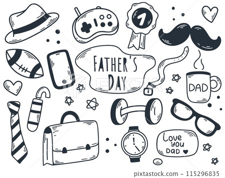 Father's day ink doodle sketch style set Father's day ink doodle sketch style set 115296835